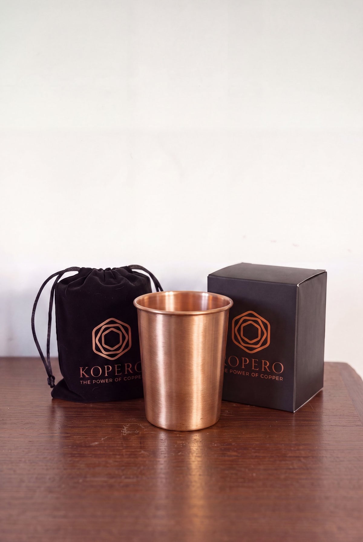 Vaso de Cobre Kopero Liso con la bolsa de terciopelo y la caja de regalo