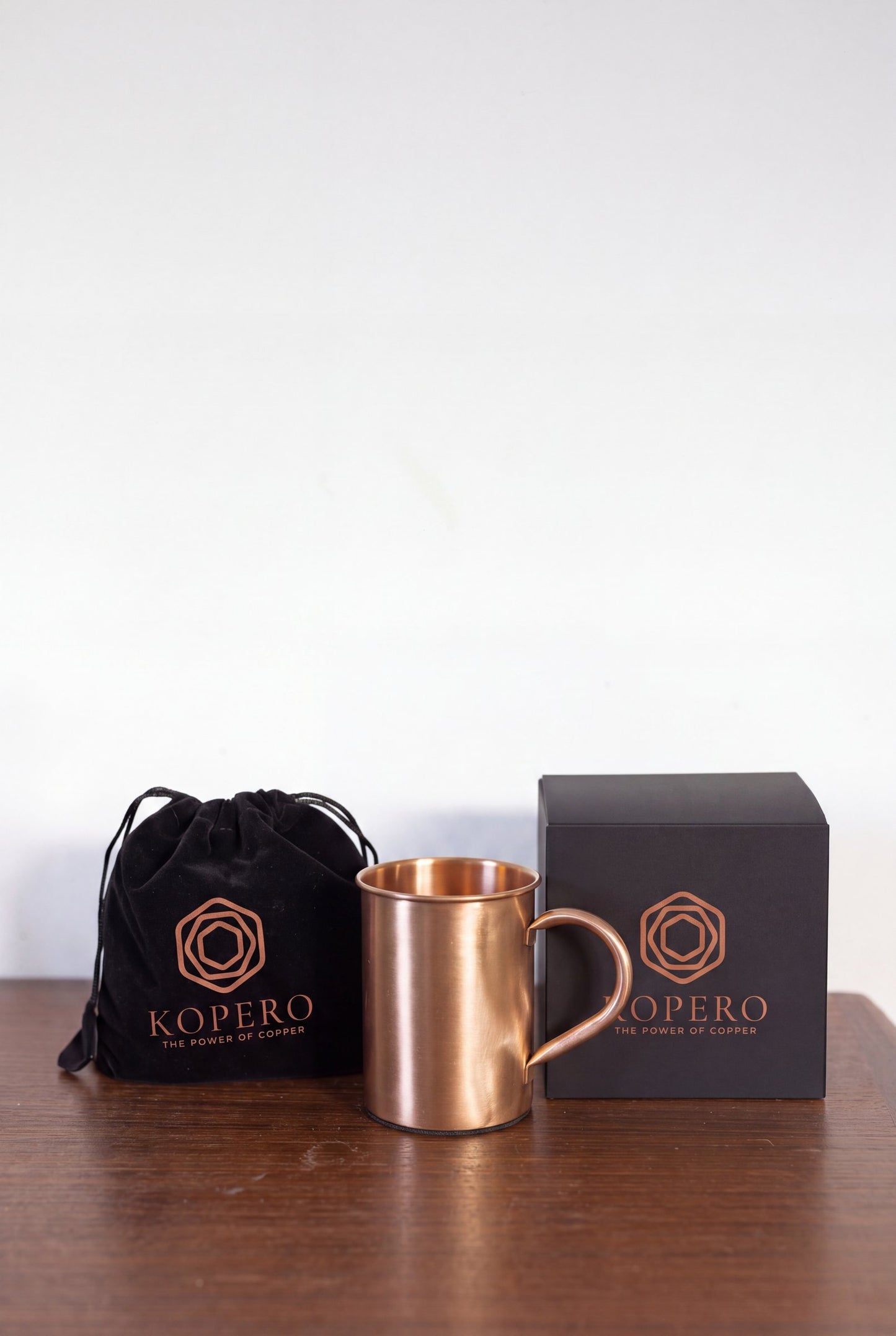 Taza de Cobre Kopero Lisa con la bolsa de terciopelo y la caja de regalo