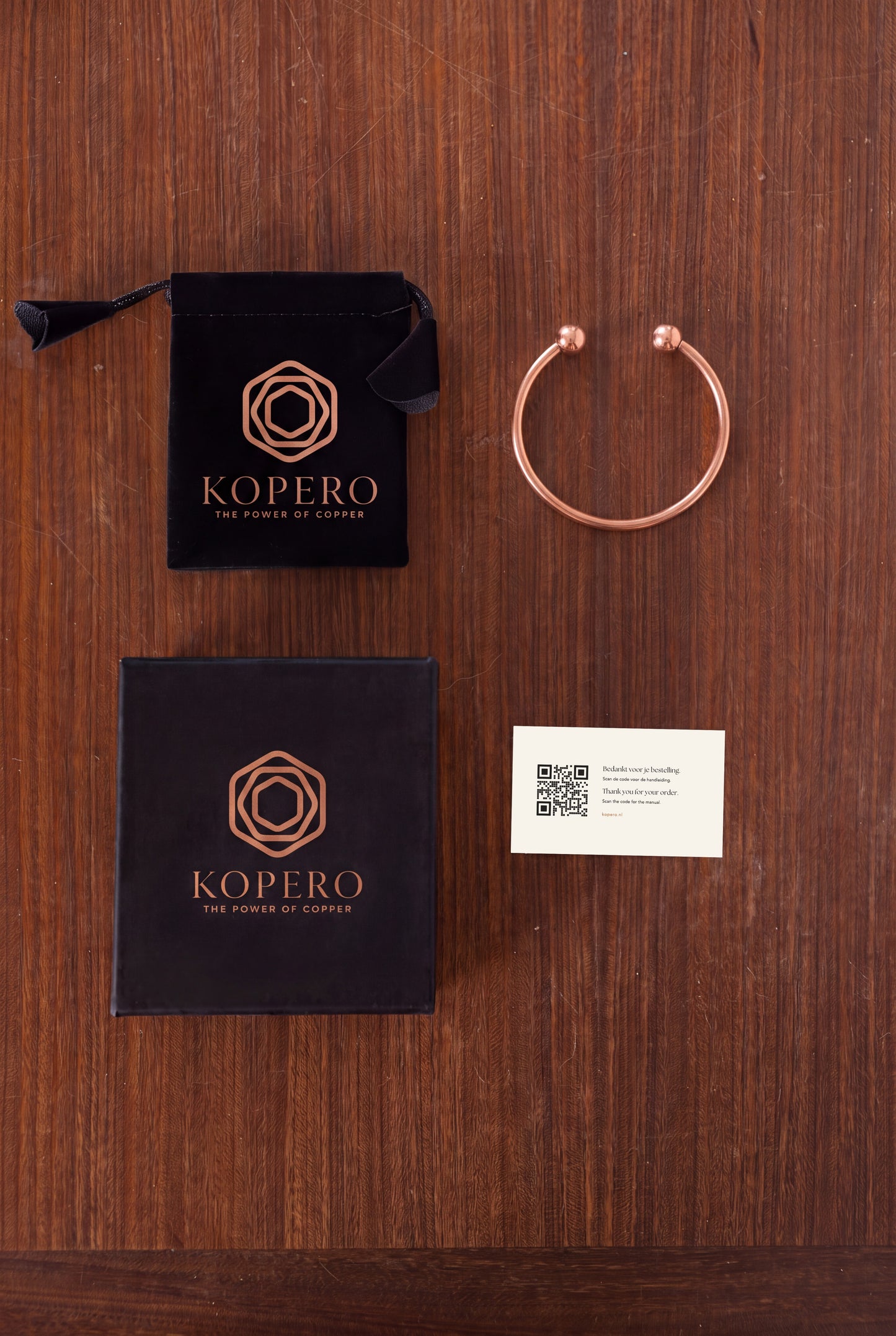 Kopero Premium Pulsera de Cobre Redonda, con bolsa de terciopelo, caja y tarjeta de agradecimiento